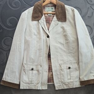 L.L. Bean Men's Cream Jacket with Brown Details